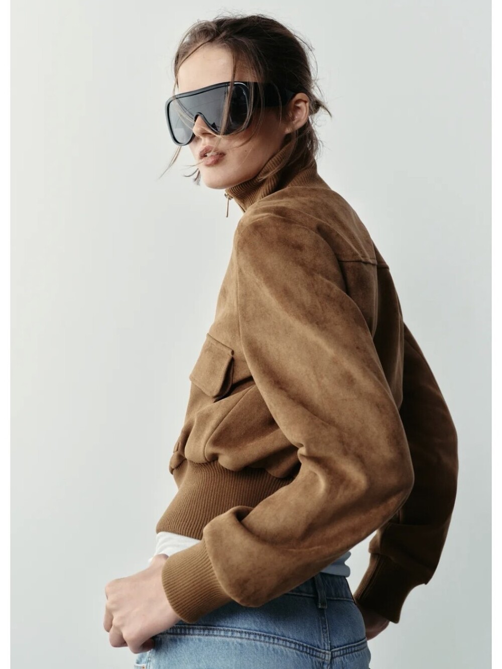 ZARA FAUX SUEDE BOMBER JACKET - Picture 8 of 9
